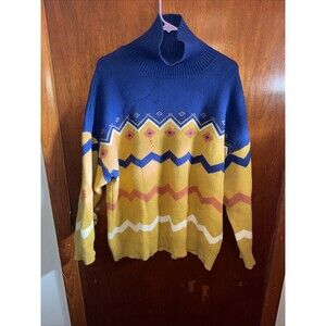 ModCloth Womens Blue And Yellow Turtleneck Sweater Size 1X